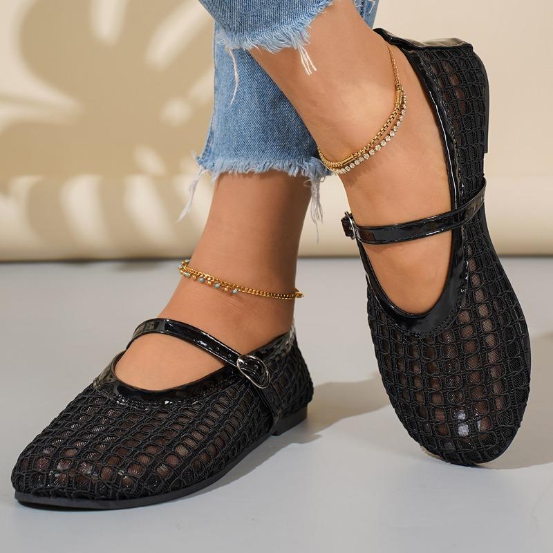 Mode 2025 Mode Damen Schuhe Schnallenriemen Damen Ballerinas Neu Täglich Übergröße Mesh Leicht Weiche Sohle Bequem Flach Niedrige Absätze