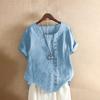 18 Colors S-5XL Women Cotton Linen Button Blouse Summer Female O-Neck Short Sleeve Solid Shirt Tops