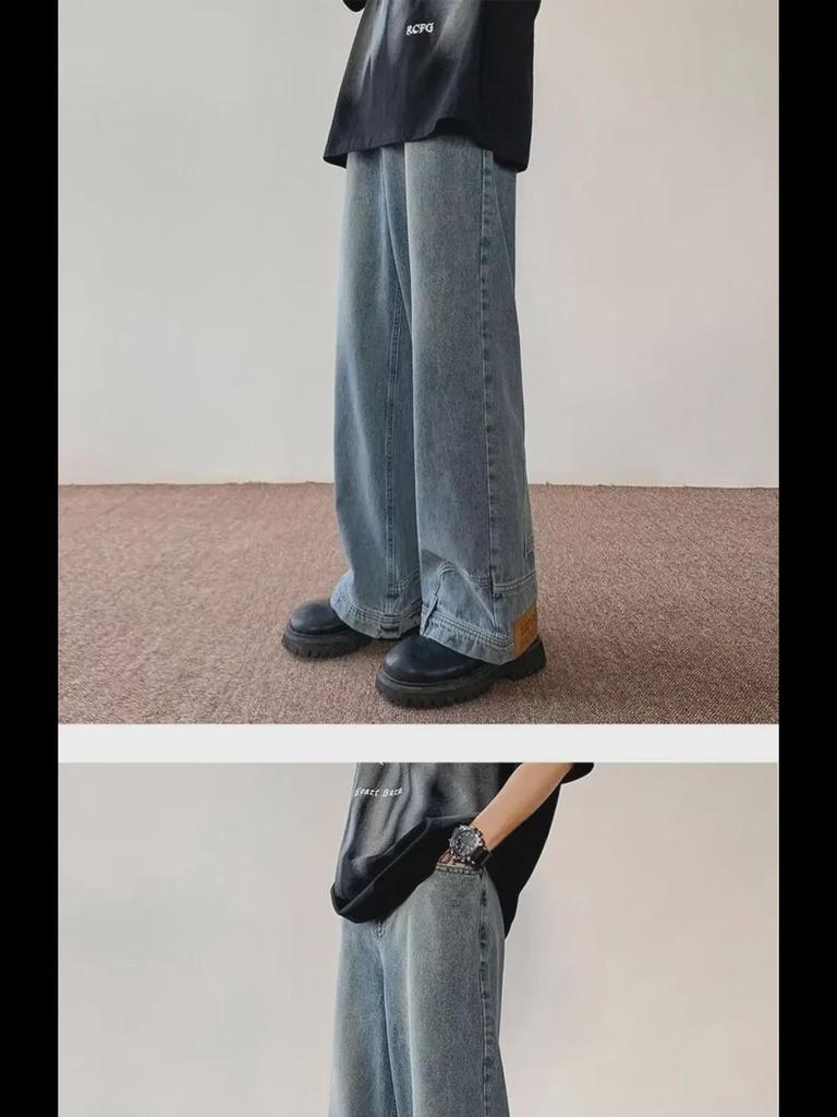 Inverted Design Hip-Hop Street Jeans for Men - Loose, Straight Fit