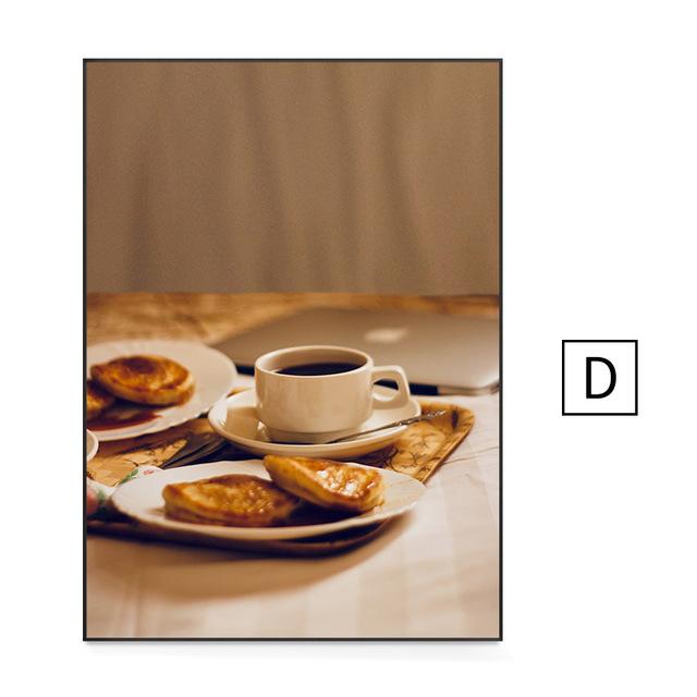 Affiche de nourriture de petit-déjeuner nordique café pain de blé myrtille gaufres peinture sur toile art mural modulaire photos décoration de cuisine