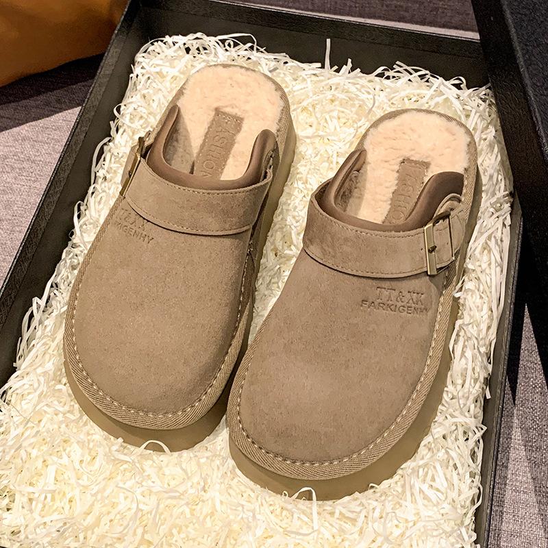 thick-soled fluffy shoes slippers women s new autumn and winter outer wear velvet warm snow boots bag head half slippers 40 4980₽