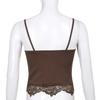Goth Ästhetik Spitze Patchwork Tanktops Für Damen Sexy V-Ausschnitt Braun Retro Crop Tops Sommer Mode Lässiges Camisole