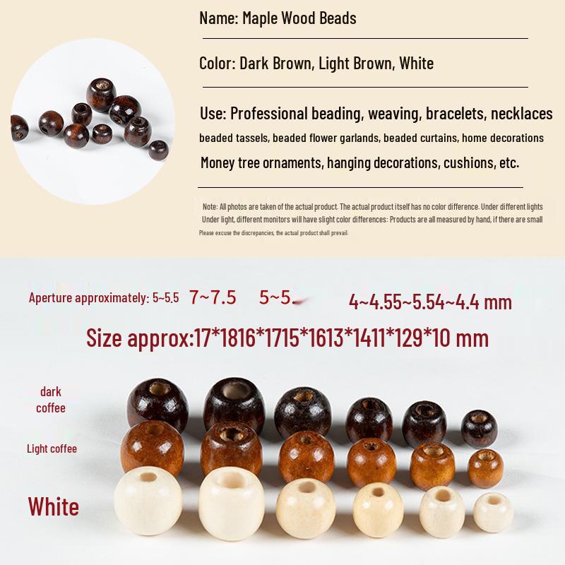 Maple Wood Large Hole Beads for DIY Bracelets - Round Accessories in Drawstring Bag
