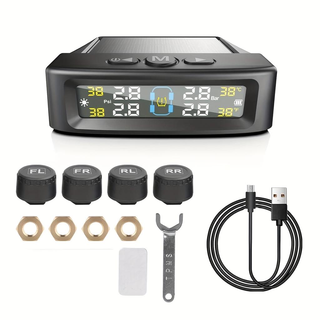 Zonne-TPMS Auto Bandenspanning Alarm Digitaal Kleurendisplay 4 Externe Sensoren Waterdicht Bandenspanning Temperatuur Waarschuwing