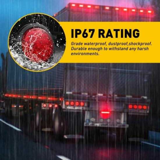 2X 4"Inch Round Red 24-LED Truck Stop Trailer Turn Tail Brake Lights Waterproof