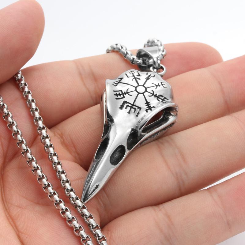 European & American Stainless Steel Viking Raven Pendant Necklace - Retro Pirate Symbol Design