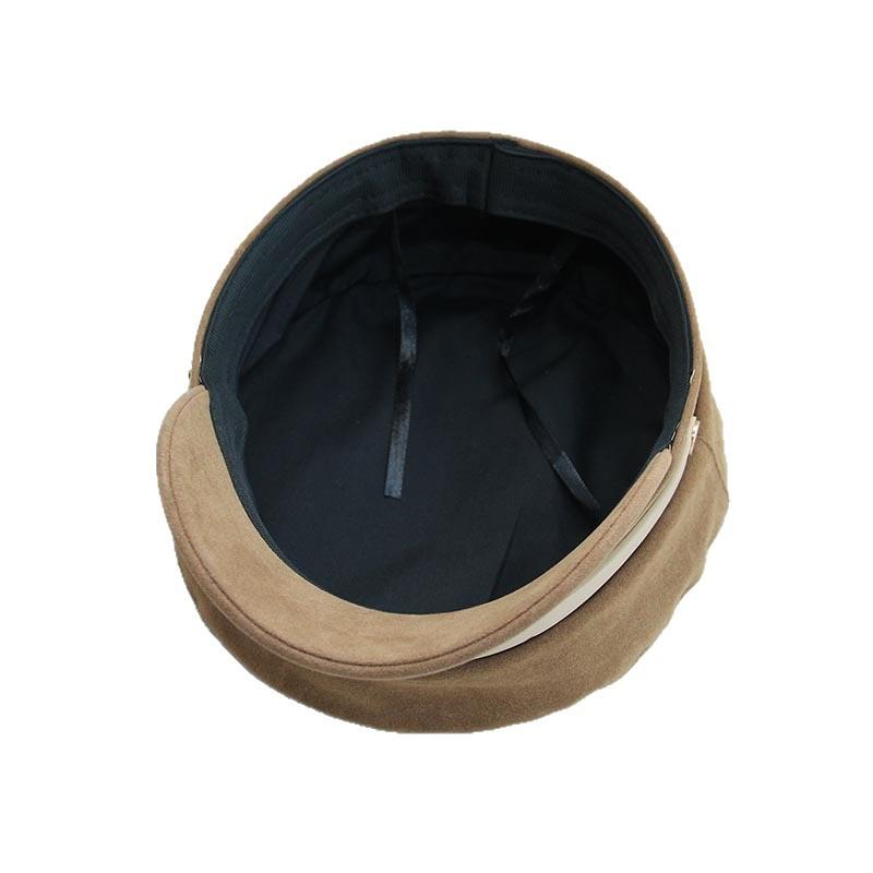 Autumn and Winter New Haijun Hat Simple Casual Versatile Flat Top Hat Belt Buckle Fashionable Wide Brim Show Face Small Painter Hat