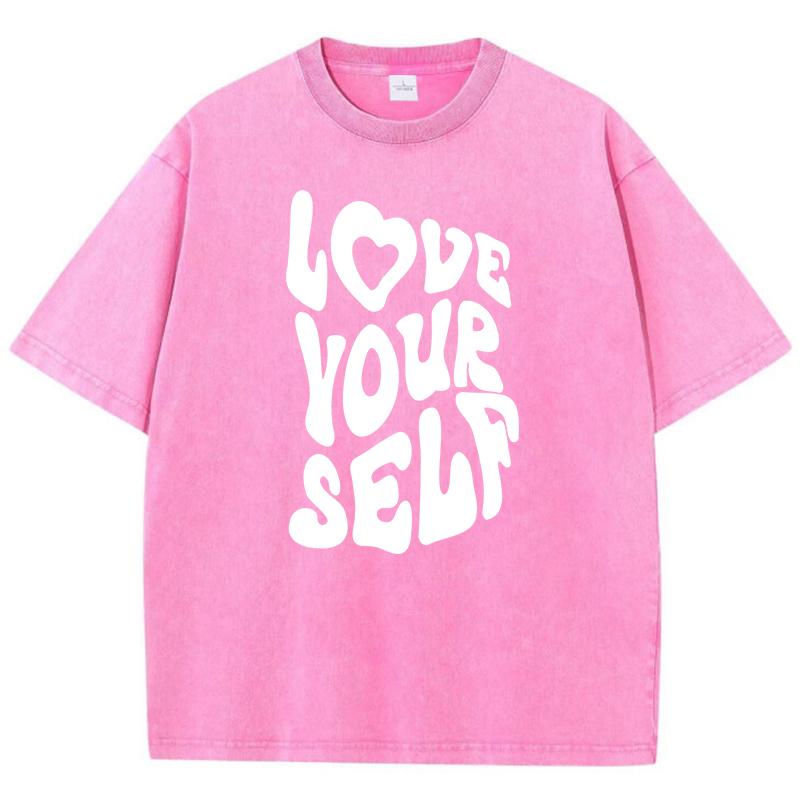 Love Yourself Text Pattern Design T-Shirt Boy Cotton Lovely T Shirt Fashion Normcore Tee Shirt Normcore Shoulder Drop Tops