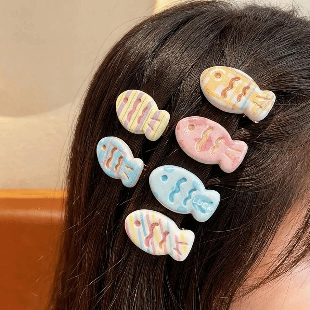 Sweet Polka Dot Hair Clips Cute Design Oval Side Bangs Clips for 6PCS/SET Broken Hair