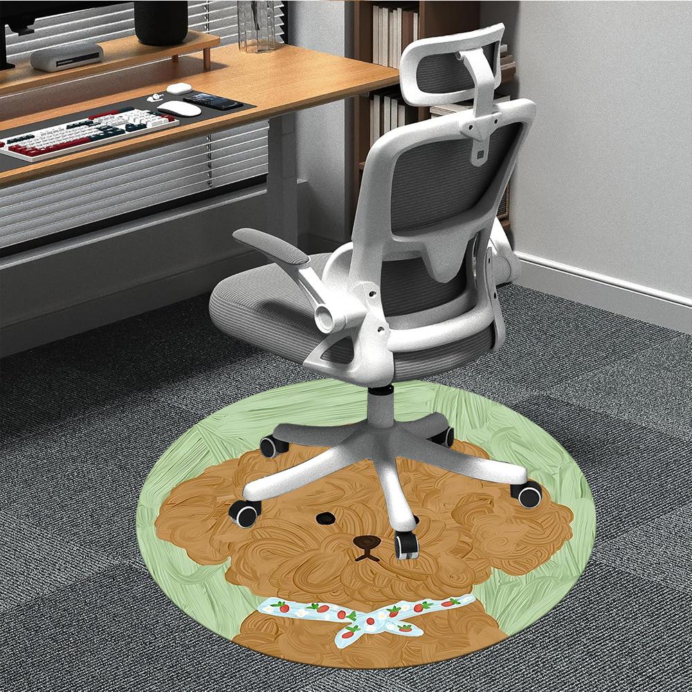 1pcPoodle, Bowtie Office Round Area Rug, Indoor Mat Suitable ForOffice, Under Office Chairs Bedroom Living Room Home Decor, Room Deco 049