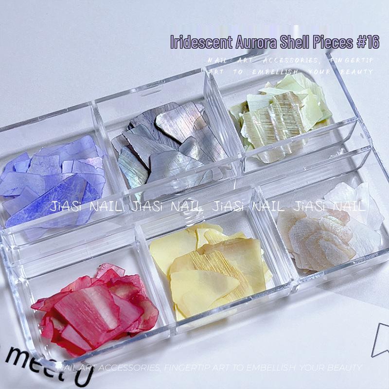 Iridescent Abalone Nail Decor: Ultra-Thin Shell Fragments in 6-Grid Box