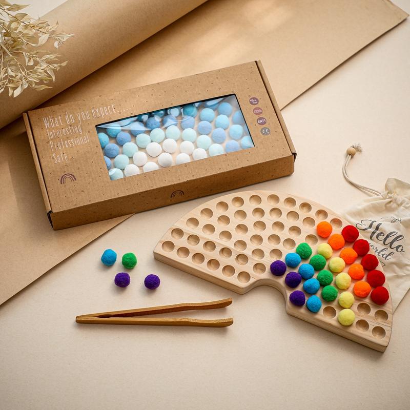 Montessori Toys Rainbow Board Clamp Ball Toy Wooden Baby Toy Hand and Foot Coordination Toy Baby Tolor Recognition Toy Gift