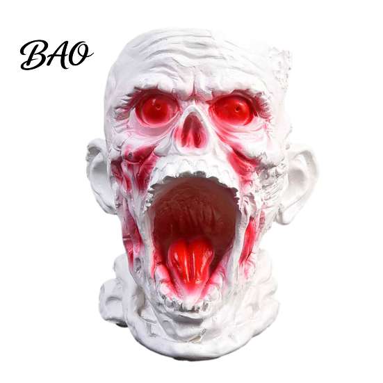 Dark Home Office Decor Gothic Skull Pen Holder, Realistic Zombie Head Makeup Brush Organizer, Large Capacity Desktop Niche Art Piece Storage