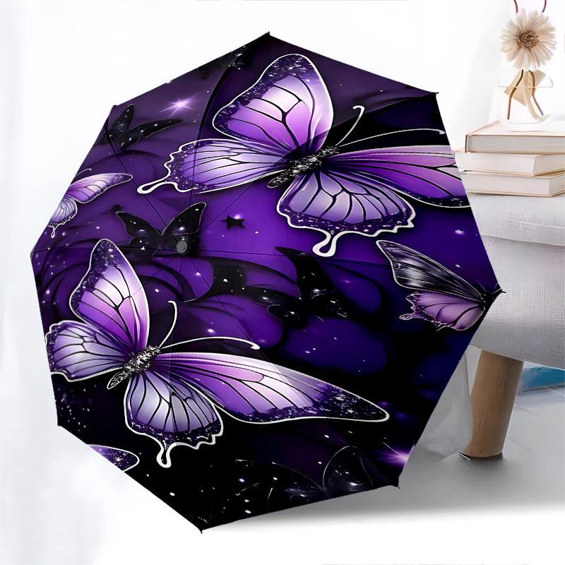 1pc Butterfly Night umbrella with 8 iron ribs and a plastic handle, automatic opening and closing, portable and foldable1103