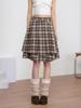 2025 Autumn/Winter Retro Plaid Patchwork A-line Mid-Length Skirt - Korean Style, Double-Layered & Pleated