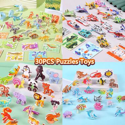 30 Stück 3D DIY Puzzles Spielzeug Mini Flugzeuge Panzer Tiere Ozean Dinosaurier Modell Papier Puzzles für Kinder Frühpädagogisches Spielzeug