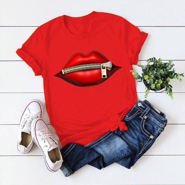 Donne taglie forti Harajuku Tops Estate Tops Graphic Tees Donne labbra Kawaii T-shirt Vestiti Ragazza T Shirt