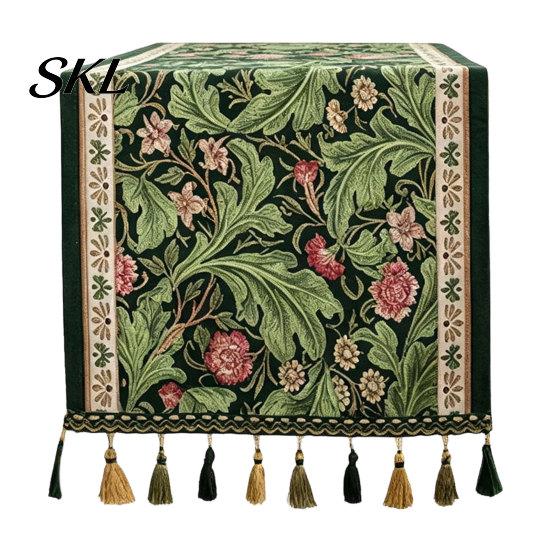 Elegant Dining Table Decor Jacquard Floral Runner, Vintage Peony Farmhouse Runner with Tassels for Home Wedding Party Tassel Edge