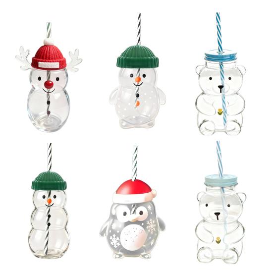 500ml Glass Cup with Straw Reusable Bear Bottle Food Grade Borosilicate Glass Heat Resistant Microwave Safe Drinking Bottle