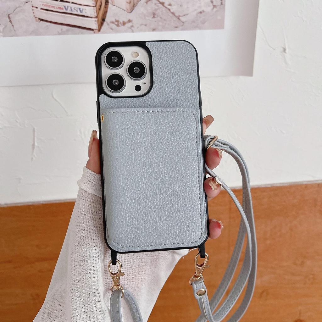 Crossbody Leather Wallet Cards Solt Case For iPhone 16 Pro Max 15 Plus 14 13 12 11 Long Lanyard Bag Pocket Lichee Pattern Cover