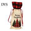 Christmas Party Table Decorations Wine Gift Bag, Reusable Burlap Bottle Cover with Drawstring, Plaid Bags Xmas Tree Gnome Truck Print Sleeves