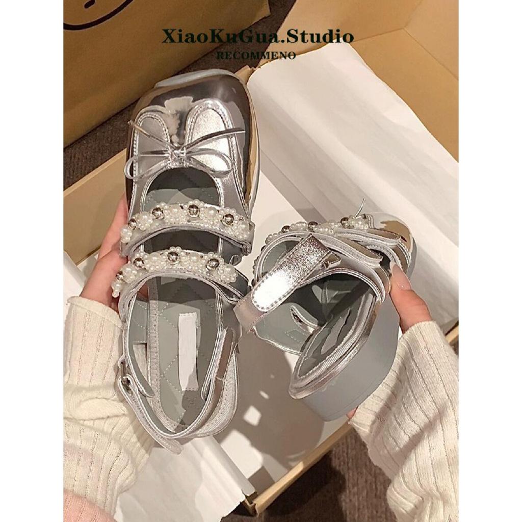 French one-word belt buckle ballet shoes women's 2025 spring height increase Mary Jane shoes small fragrant bow single shoes