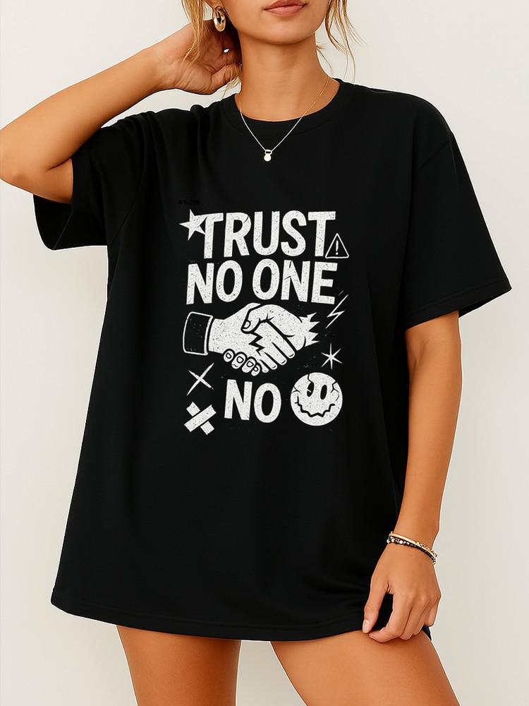 Trust No One T-Shirt Grunge Streetwear Graphic Tee with Handshake & Symbol Art Unisex T-Shirt S