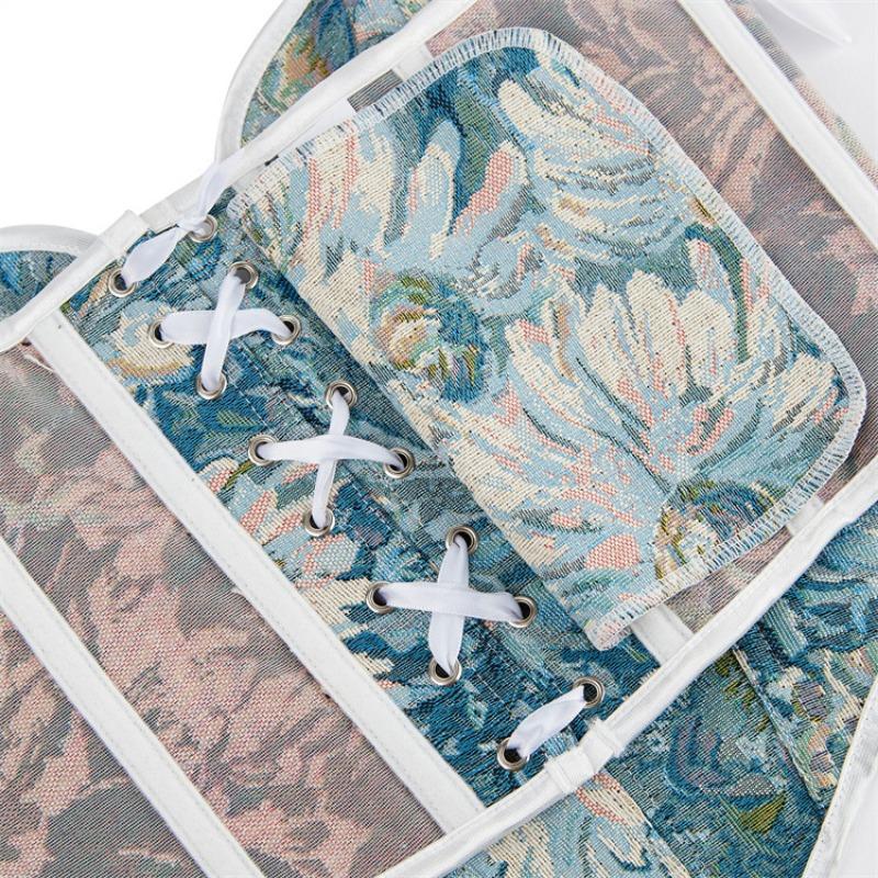 Women Blue Printed Seamless Bustier Push Up Shapewear Strapless Top