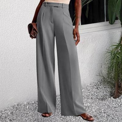 Yousheng Summer Women Pants High Waist Slim Straight Legs Suit Pants with Pockets Solid Color Loose Fit Button Zipper Closure Office Pants