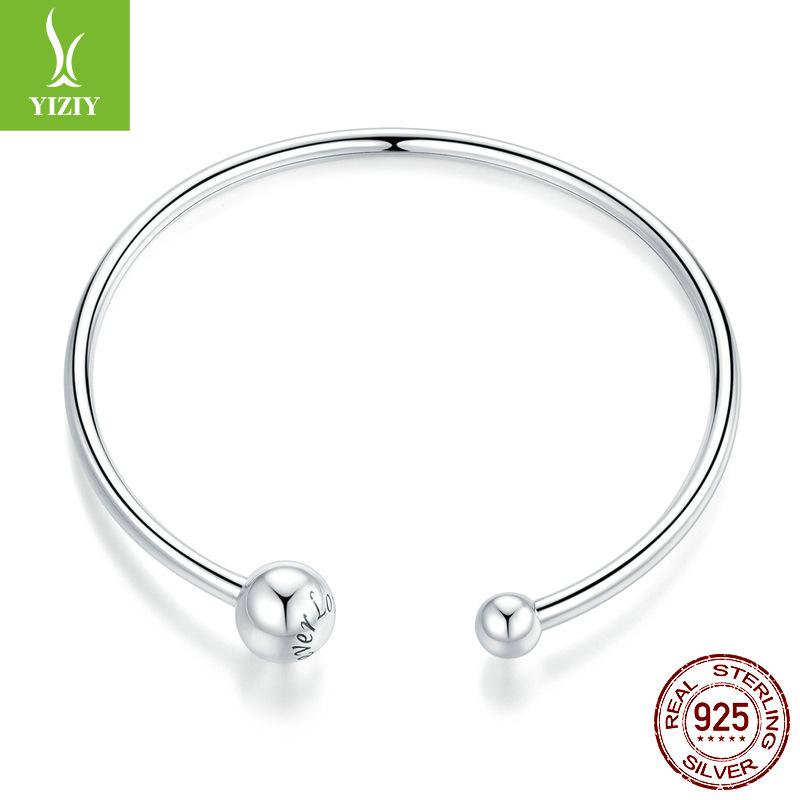 Glossy Round Head Elastic Bracelet, Simple Removable Button Head 925 Sterling Silver Personalized Jewelry Spot Scb198