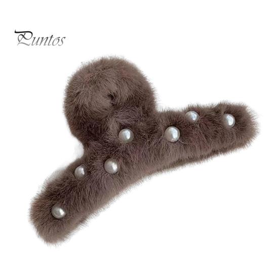 

Женская заколка для волос с искусственным жемчугом, декоративная плюшевая заколка для волос с противоскользящими зубцами, зажим для волос на затылке, аксессуары для волос кофейный