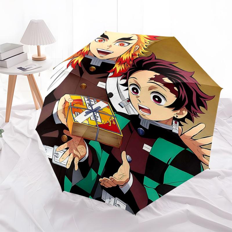1pc Demon Slayer Tanjiro & Zenitsu Outdoor Umbrella - Automatic Opening/Closing, Portable 3-Fold Design, 8-Rib Iron Frame - Perfect Gift for Fans, Tra