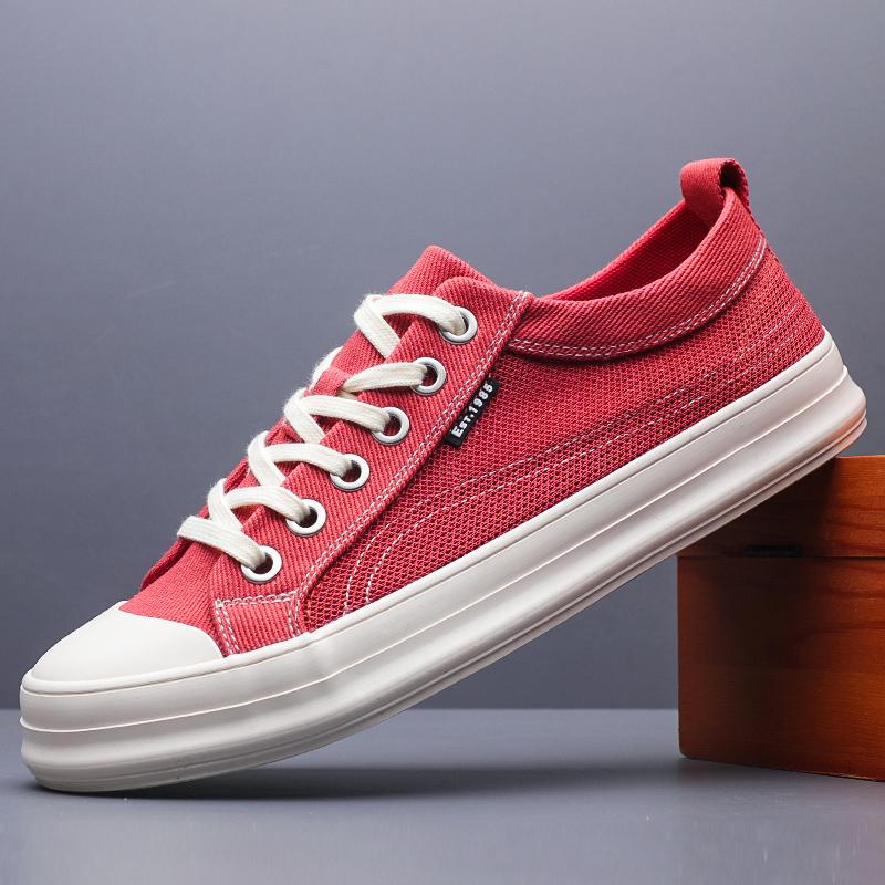 

Fashion Men s Mesh Canvas Vulcanized Shoes 2025 Korean Style Lace Up Flat Lazy Breathable Walking Loafer Sneakers Driving Shoes SS25623 44 белый