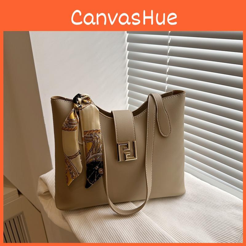 Simple Capacity Large Shoulder Bag With Solid Color Design And Decoration Scarf