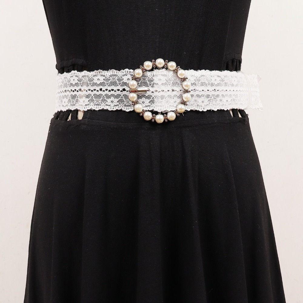White Floral Lace Waist Belt Leather Adjustable Waist Belt Fashion Accent Decor Accessory Casual Waist Strap For Jeans