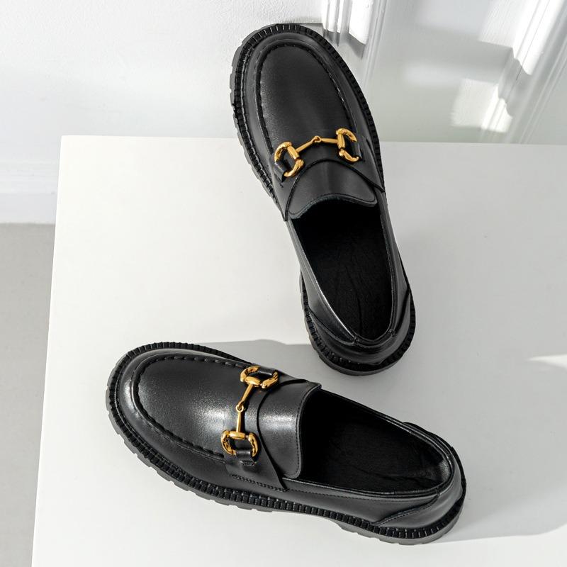 Whole cowhide~ genuine leather thick-soled women's spring new small gold buckle retro small leather shoes women