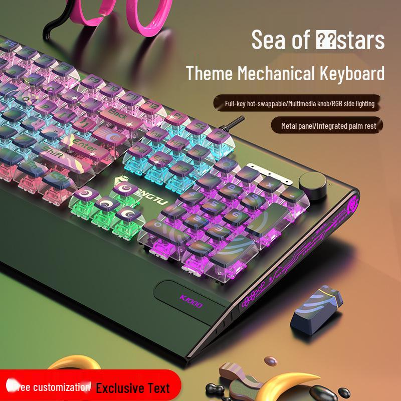 Langtu K1000 Mechanical Keyboard - Blue, Black, Brown, Red, Silver Switches, Esports Gaming for Girls, Office Wired, Custom Transparent Design