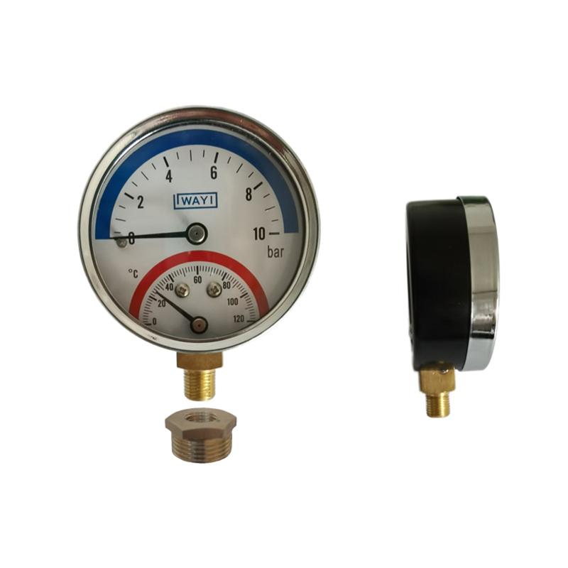 2-In-1 Pressure Gauge And 10 Bar Temperature And Pressure Gauge Temperature 0-120°C Temperature And Pressure Meter