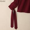 ZANZEA Damen Herbst Lässige Stehkragen Langarm Bluse