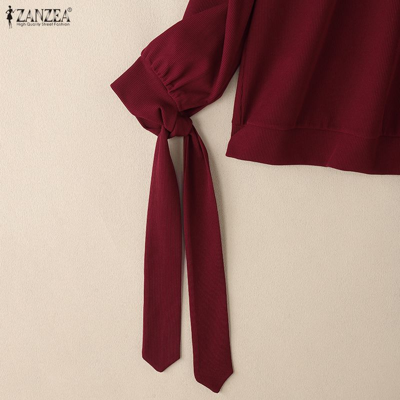 ZANZEA Damen Herbst Lässige Stehkragen Langarm Bluse