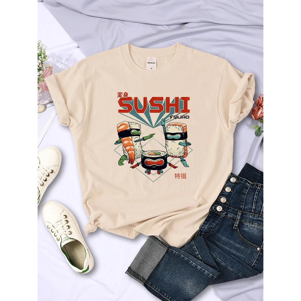 Sushi Squad Family Printed Women Short Sleeve Harajuku Casual Tee Clothing Breathable Trend Female T-Shirts