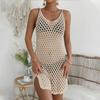 Women's Beach Dress Solid Color Sexy Knit Hollow Beach Bikini Swimsuit Cover Up