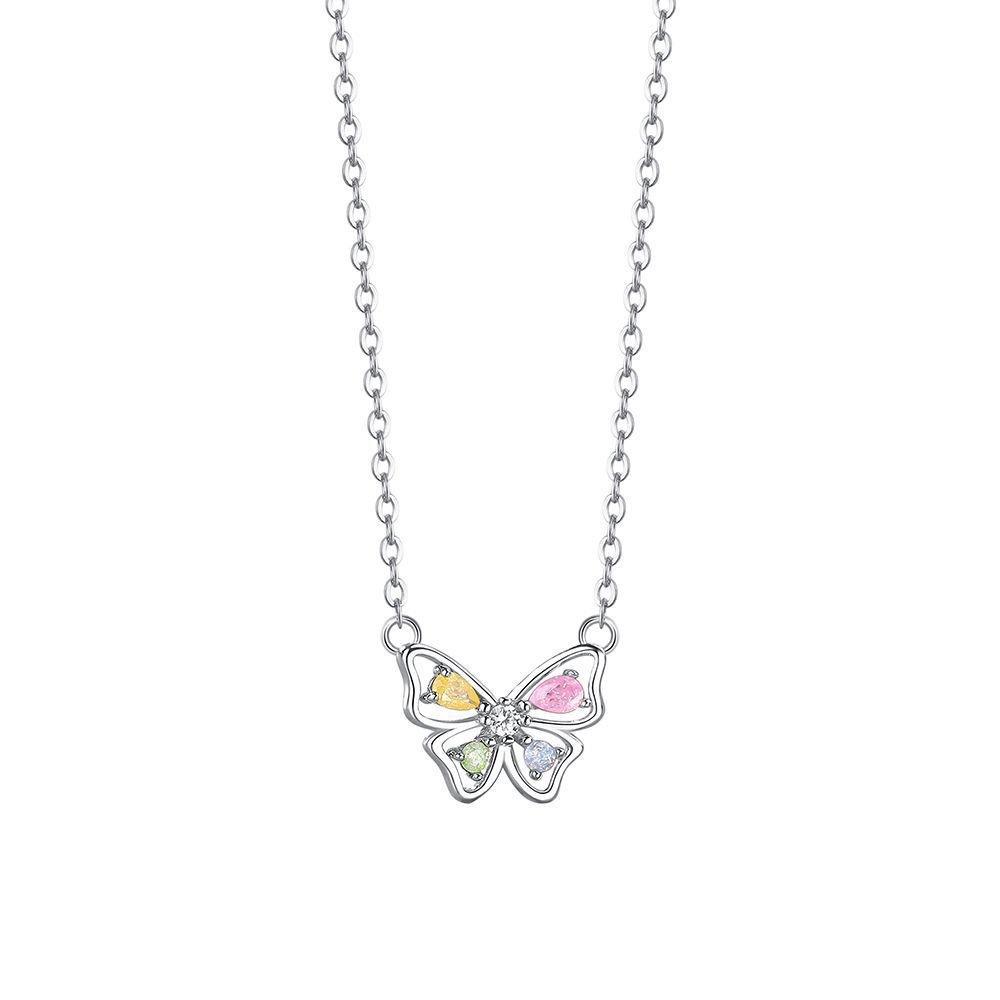 Women Colored Diamond Butterfly Pendant Simple Hollow Out Inlaid Diamond Clavicle Necklace