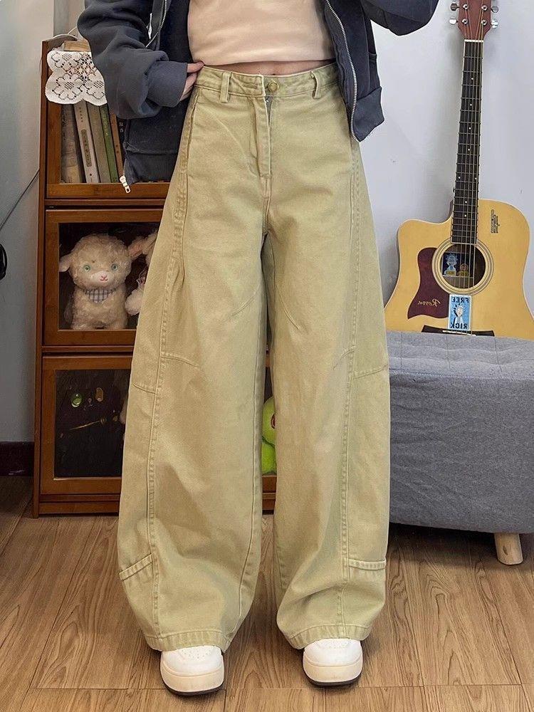 Women's Khaki High-Waist Wide-Leg Jeans - Spring Collection