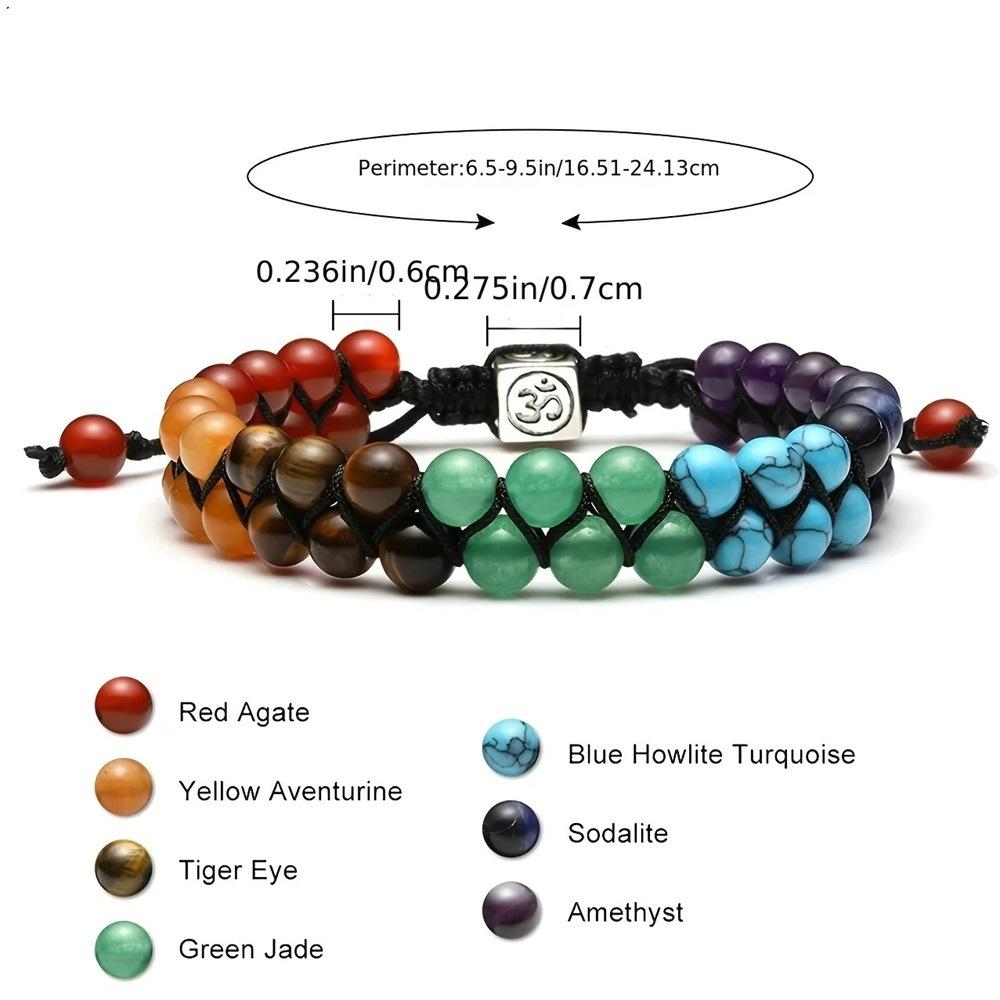7-color Double-layer Agate Yoga Natural Stone Hand-woven Bracelet Bohemian Raw Stone Pendant Crystal Jewelry Gift Adjustable