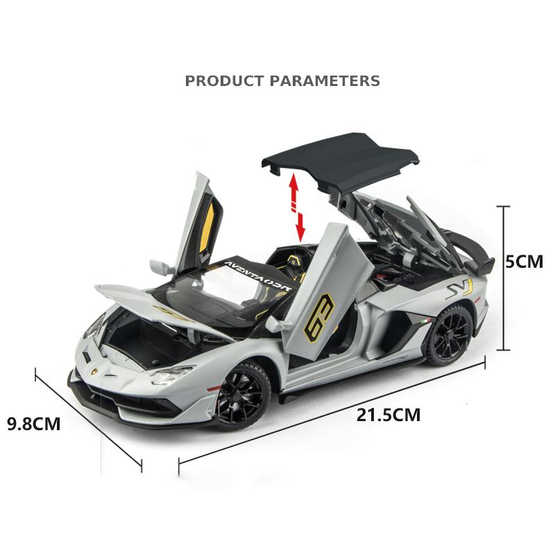 1/24 Lamborghini Aventador SVJ63 Alloy Car Diecasts & Toy Vehicles Car Model Sound and Light Pull Back Car Toys for Kids Gifts