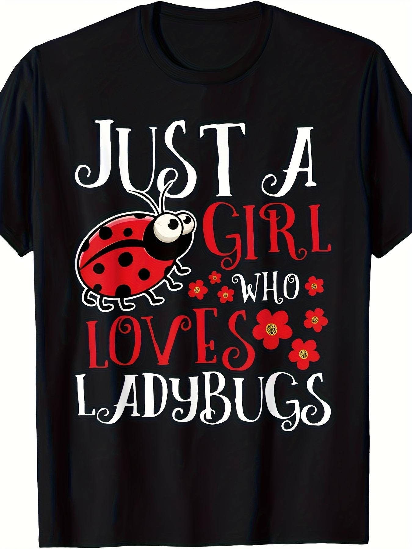 Men s & Women s 100% Cotton Ladybug T-Shirt - Retro Just A Girl Who Loves Ladybugs Print, Cute Insect Design Short Sleeve Tee S разноцветный