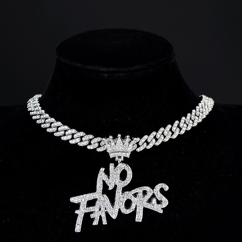 Men's Retro English Letter Rhinestone Necklace - Trendy Cuban Link Chain