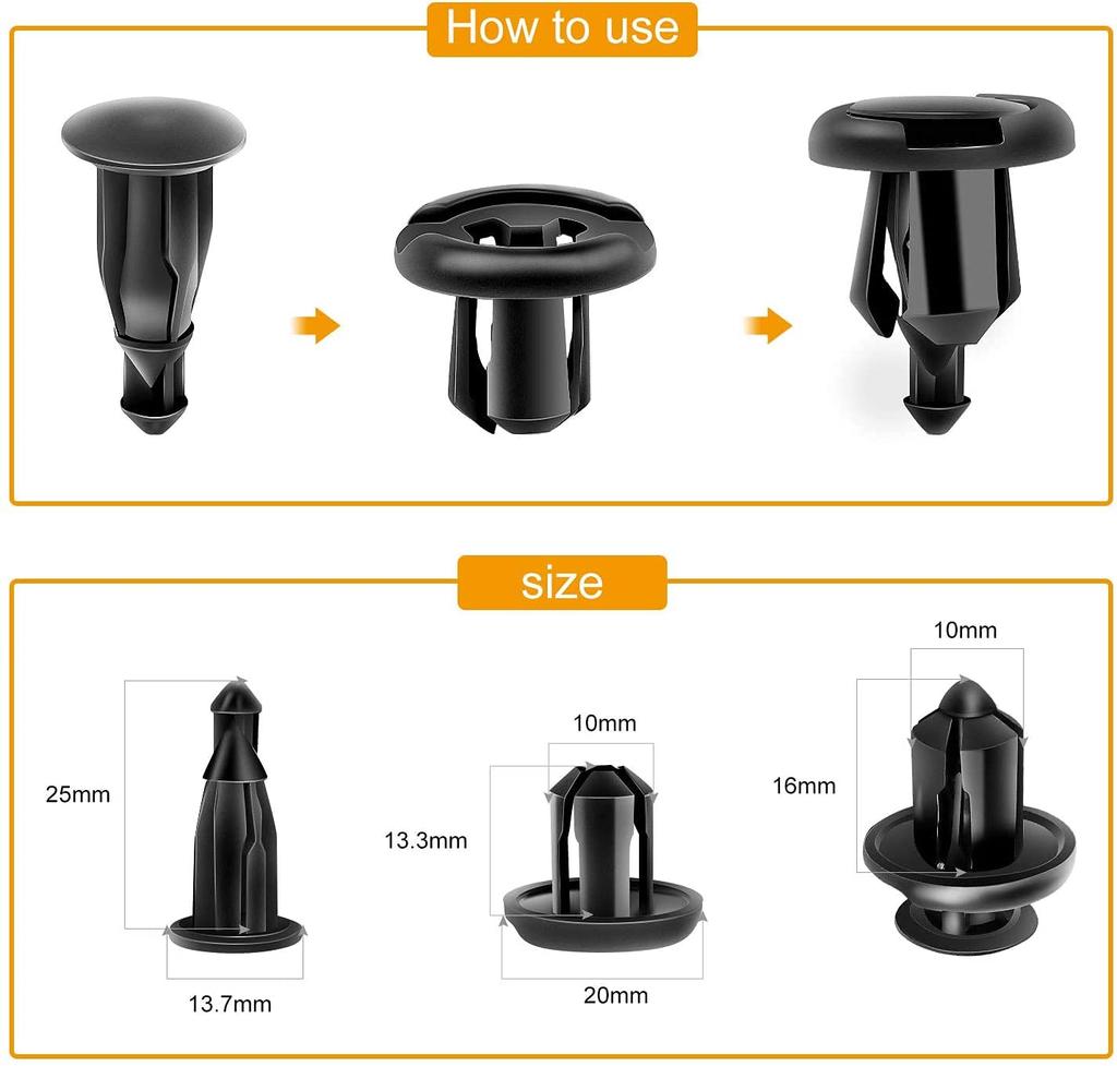 JUTOSU 100pcs 10mm Hole Diameter Clip Auto Rivet Plastic Rivet Trim Clip Retaining Clip