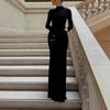 Women's High Neck Long Sleeve Maxi Dress Slim Fit High Waist Streetwear Solid Bodycon Floor Length Gown
